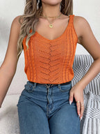 Gebreide tanktop met chevron patroon en V-hals voor dames in oranje