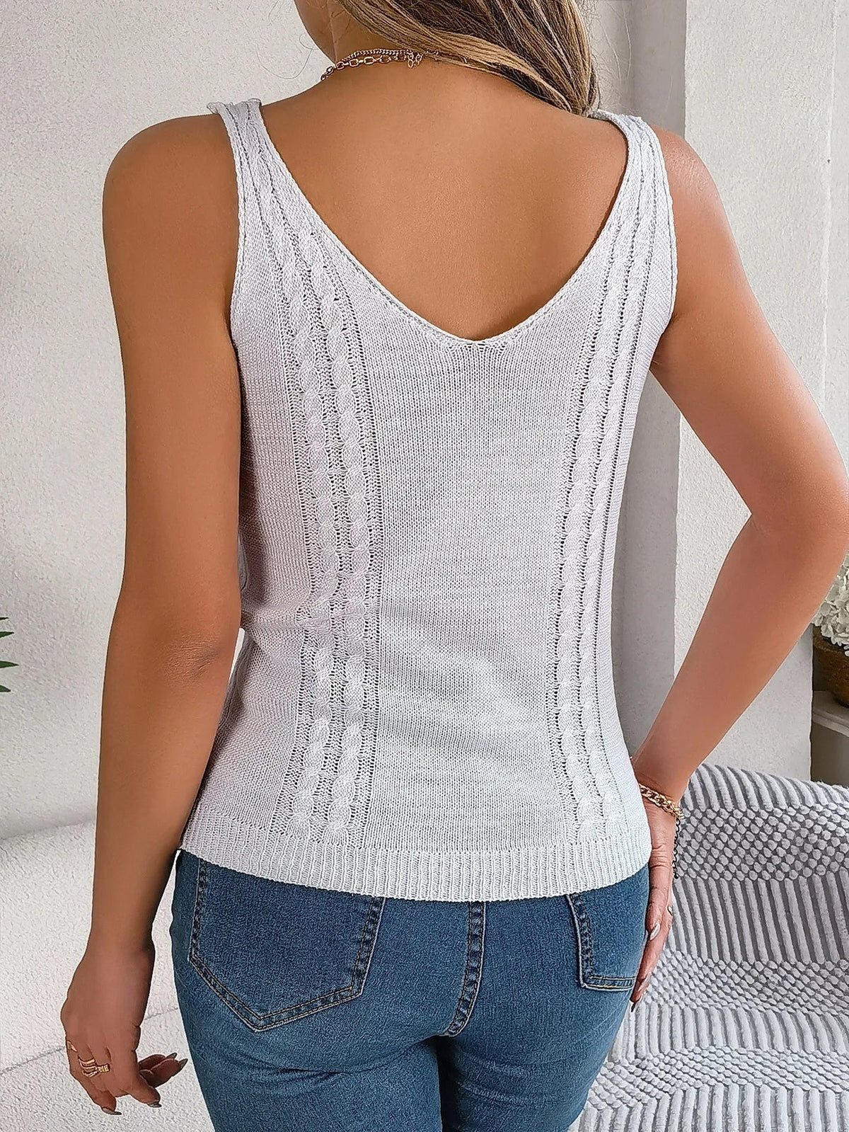 Gebreide tanktop met chevron patroon en V-hals voor dames