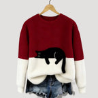 Gebreide trui met ronde hals en grafische print voor dames in rood