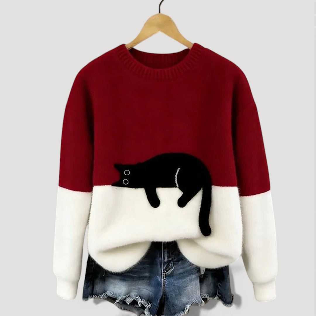 Gebreide trui met ronde hals en grafische print voor dames in rood