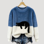 Gebreide trui met ronde hals en grafische print voor dames in blauw