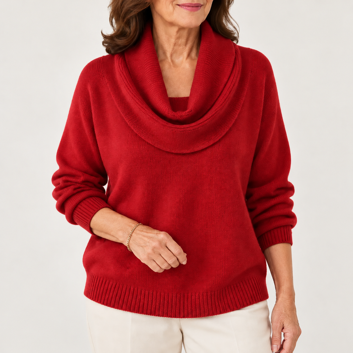 Gebreide trui met waterval hals en ruime pasvorm voor dames in rood