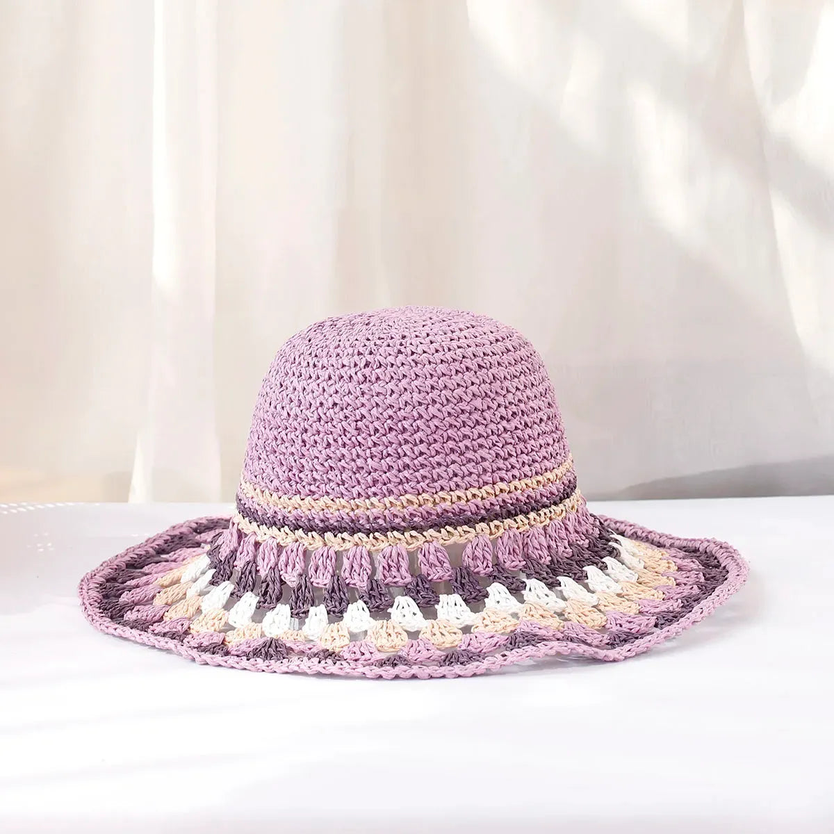 Gehaakte hoed met boho detail voor dames in lavender