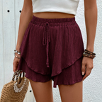 Gelaagde ruffle short met elastische taille voor dames