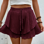 Gelaagde ruffle short met elastische taille voor dames