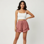 Gelaagde ruffle short met elastische taille voor dames in roze