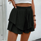 Gelaagde ruffle short met elastische taille voor dames in zwart