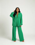 Geplooide loungeset met blouse en broek voor dames in groen
