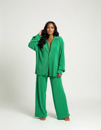 Geplooide loungeset met blouse en broek voor dames in groen