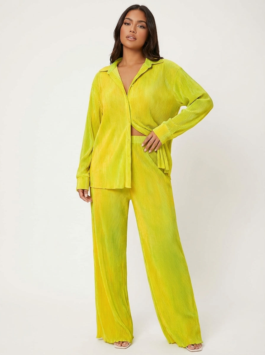 Geplooide loungeset met blouse en broek voor dames in geel