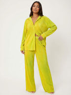 Geplooide loungeset met blouse en broek voor dames in geel