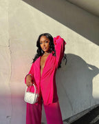 Geplooide loungeset met blouse en broek voor dames in roze