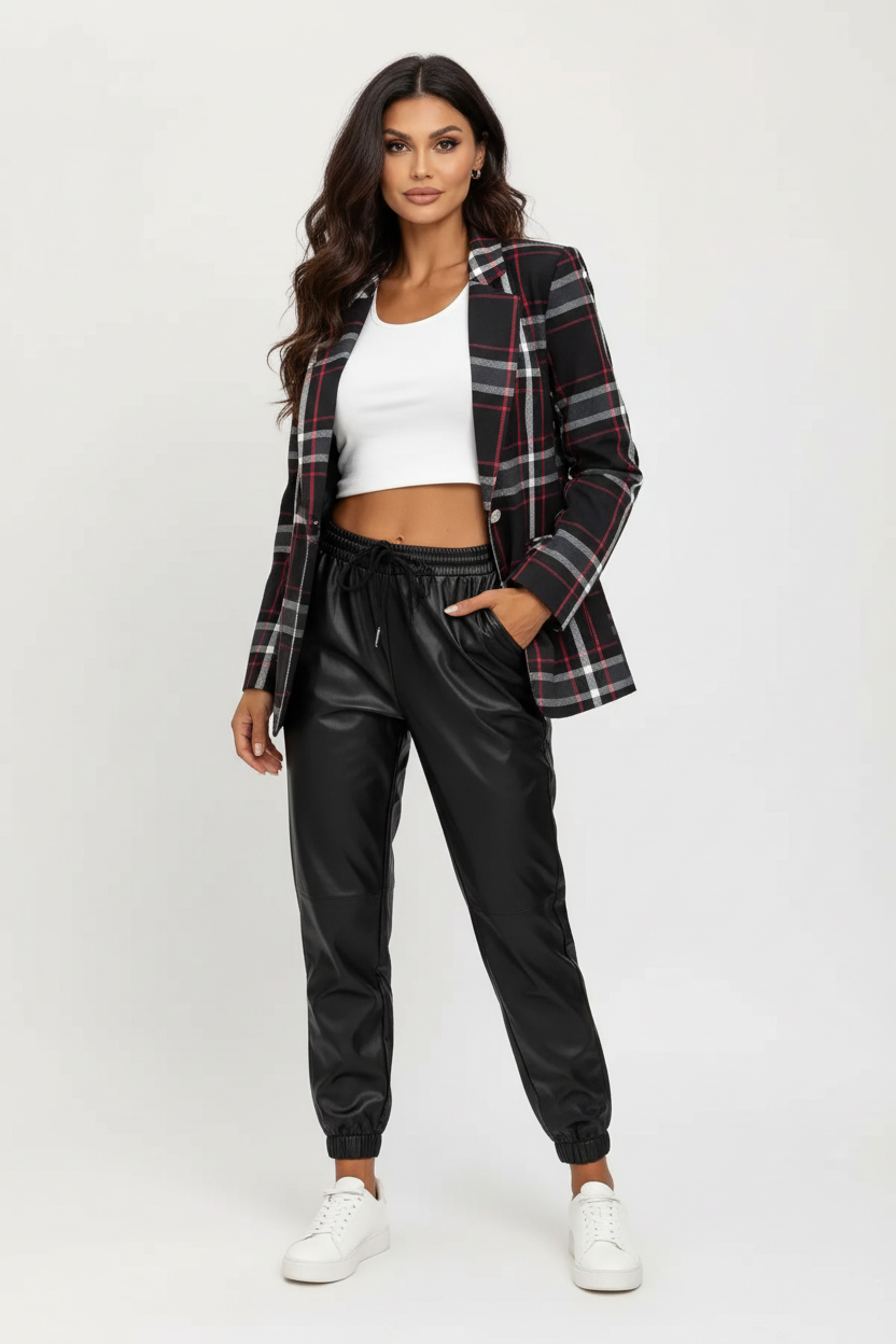 Geruite blazer met getailleerde pasvorm voor dames in zwart