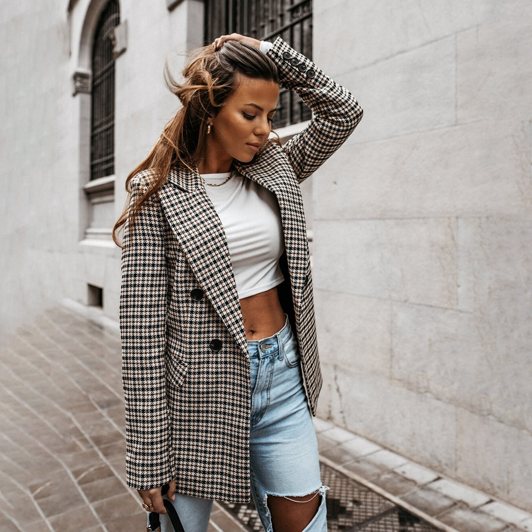 Geruite blazer met klassieke knoopsluiting voor dames in geruit