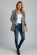 Grijze geruite blazer met getailleerde pasvorm voor dames