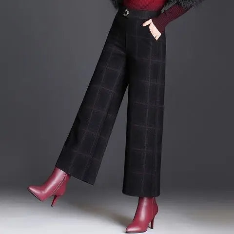 Geruite pantalon met wijde pijpen voor dames