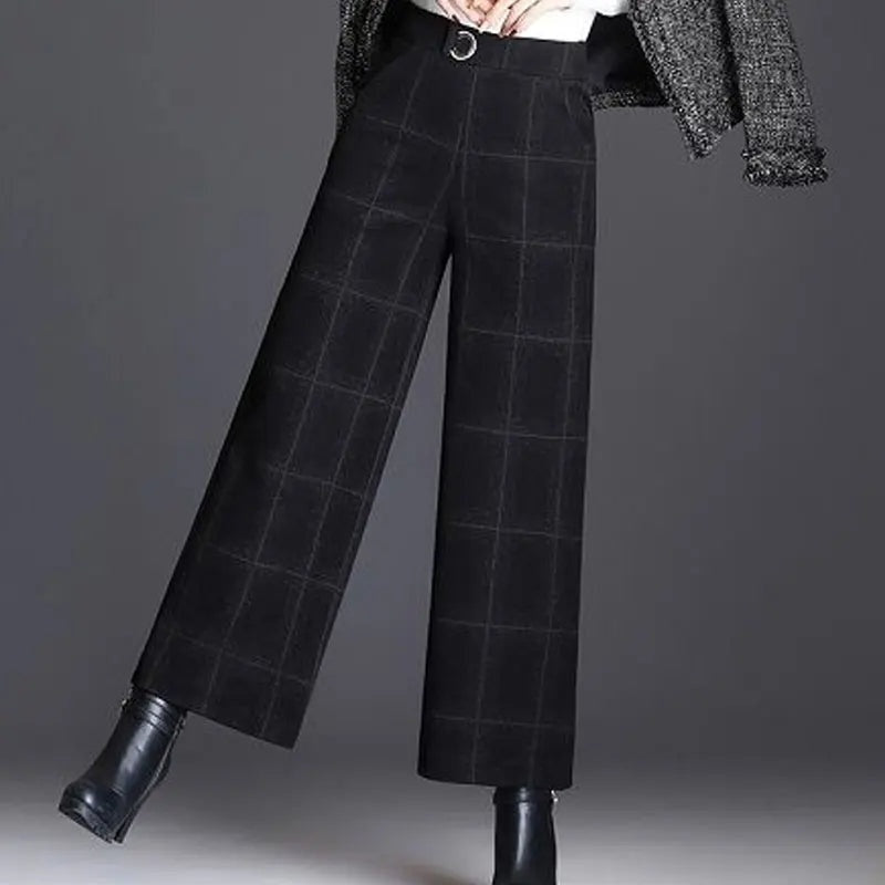 Geruite pantalon met wijde pijpen voor dames