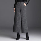 Geruite pantalon met wijde pijpen voor dames in grijs