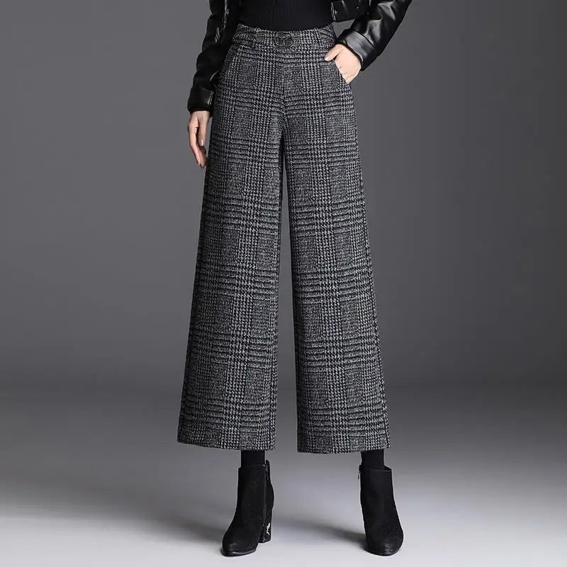 Geruite pantalon met wijde pijpen voor dames in grijs