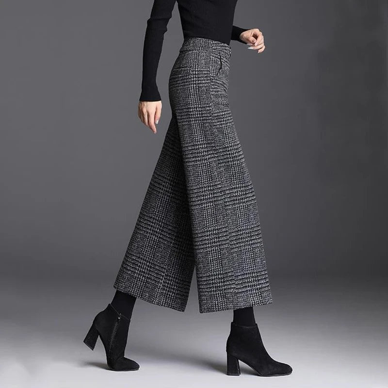 Geruite pantalon met wijde pijpen voor dames