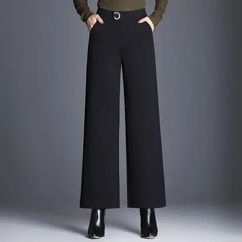 Geruite pantalon met wijde pijpen voor dames in zwart