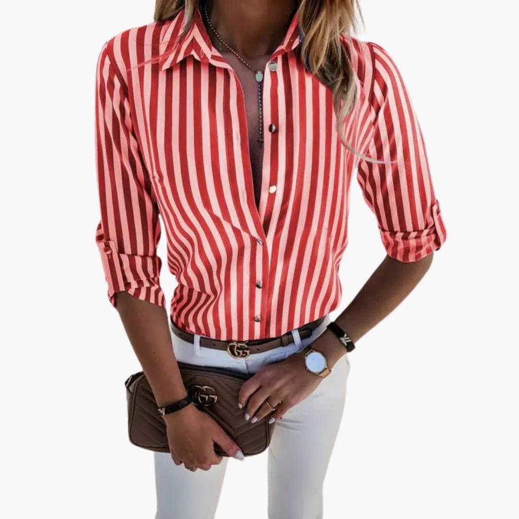 Gestreepte blouse met lange mouwen en klassieke kraag voor dames