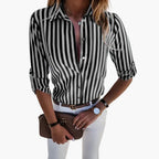 Gestreepte blouse met lange mouwen en klassieke kraag voor dames