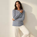 Gestreepte longsleeve top van katoen in blauw