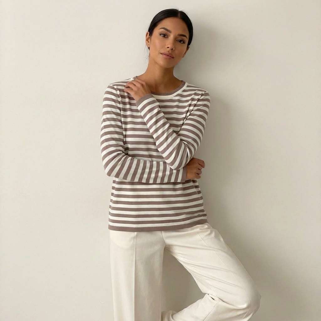 Gestreepte longsleeve top van katoen in bruin