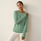 Gestreepte longsleeve top van katoen in groen