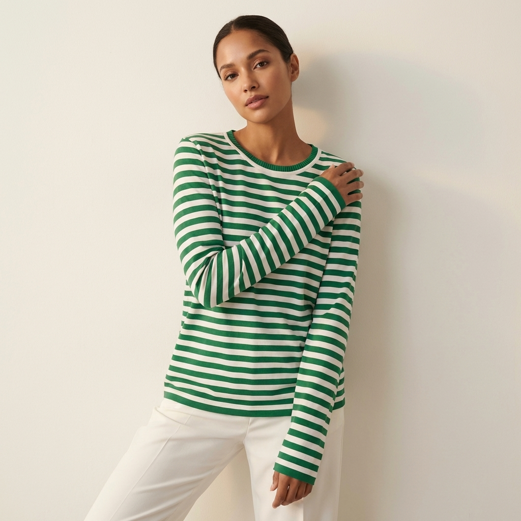 Gestreepte longsleeve top van katoen in groen
