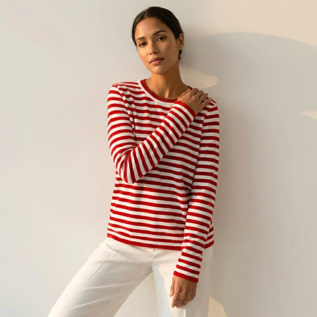 Gestreepte longsleeve top van katoen in rood