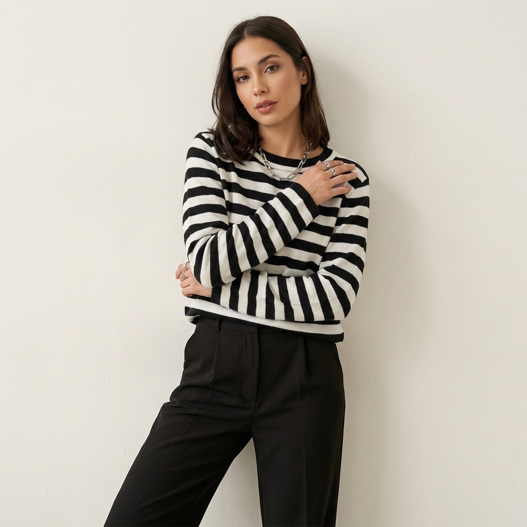 Gestreepte longsleeve top van katoen in zwart
