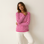 Gestreepte longsleeve top van katoen in roze