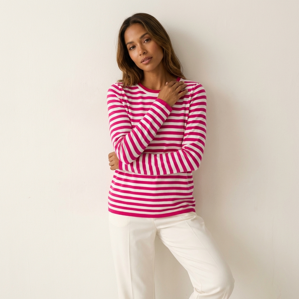 Gestreepte longsleeve top van katoen in roze
