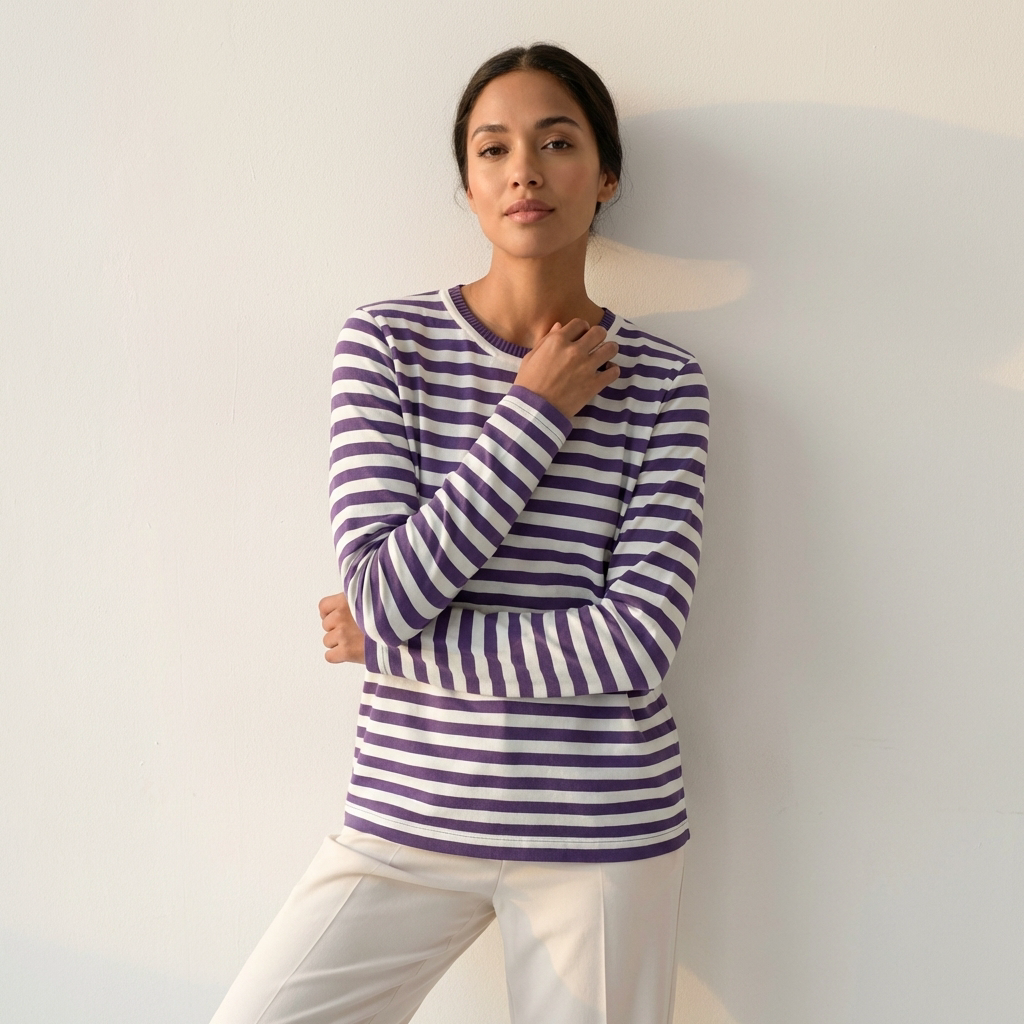 Gestreepte longsleeve top van katoen in paars