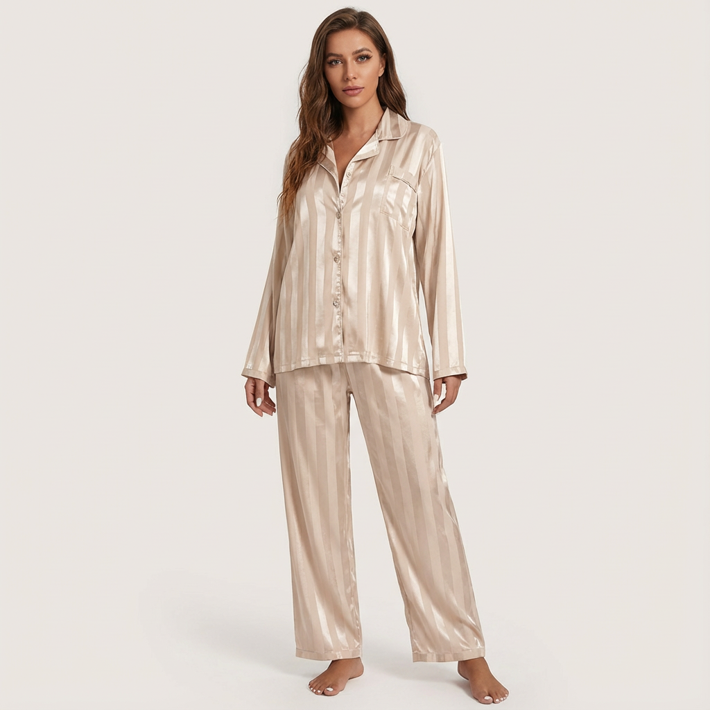 Gestreepte satijnen pyjama met losvallende pasvorm voor dames