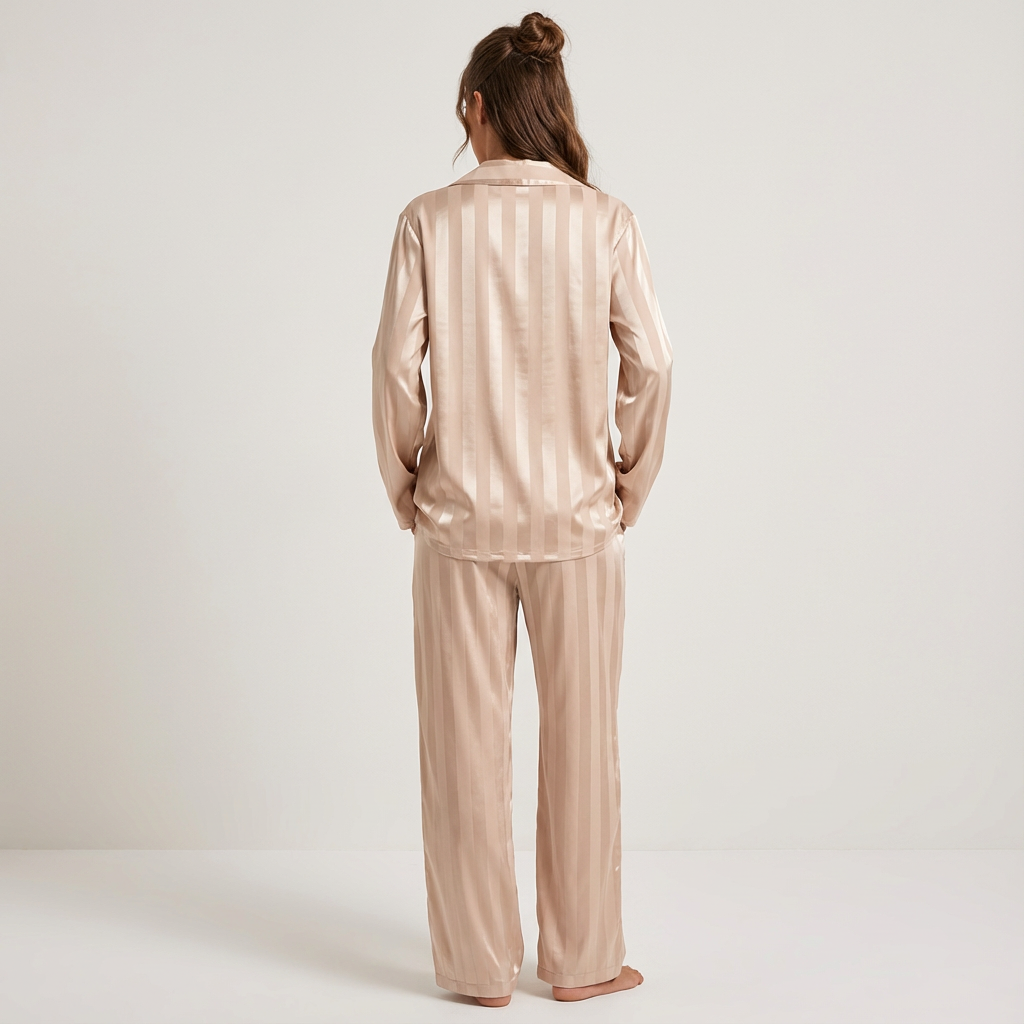 Gestreepte satijnen pyjama met losvallende pasvorm voor dames