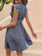 Gestreepte zomerjurk met smocked taille voor dames