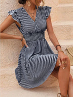 Gestreepte zomerjurk met smocked taille voor dames
