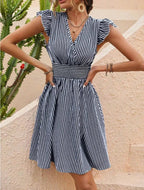 Gestreepte zomerjurk met smocked taille voor dames