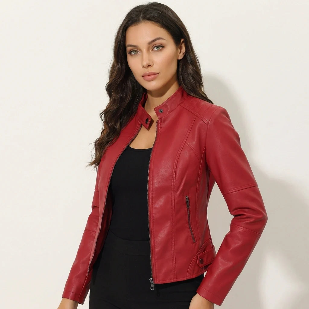 Getailleerd jack met leerlook voor dames in rood