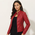 Getailleerd jack met leerlook voor dames in rood