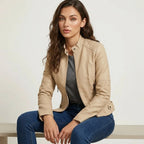 Getailleerd jack met leerlook voor dames in beige