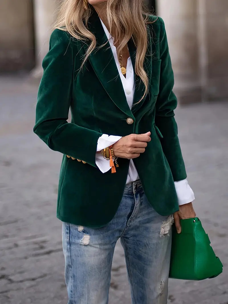 Getailleerde blazer met goudkleurige knopen voor dames in groen