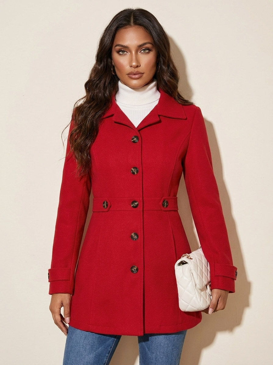 Getailleerde jas met knoopsluiting en lange mouwen voor dames in rood
