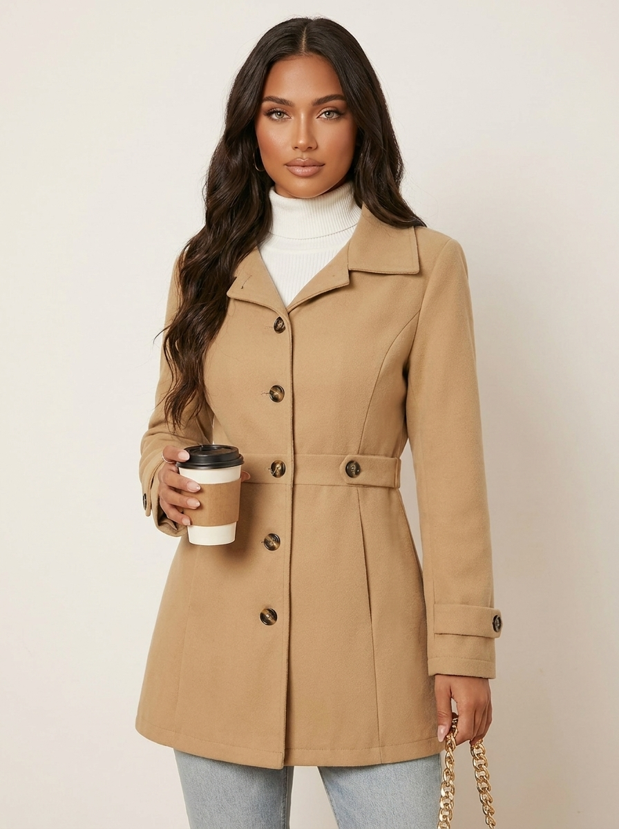 Getailleerde jas met knoopsluiting en lange mouwen voor dames in khaki