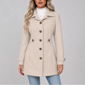 Getailleerde mantel met knoopsluiting en puntkraag voor dames in beige