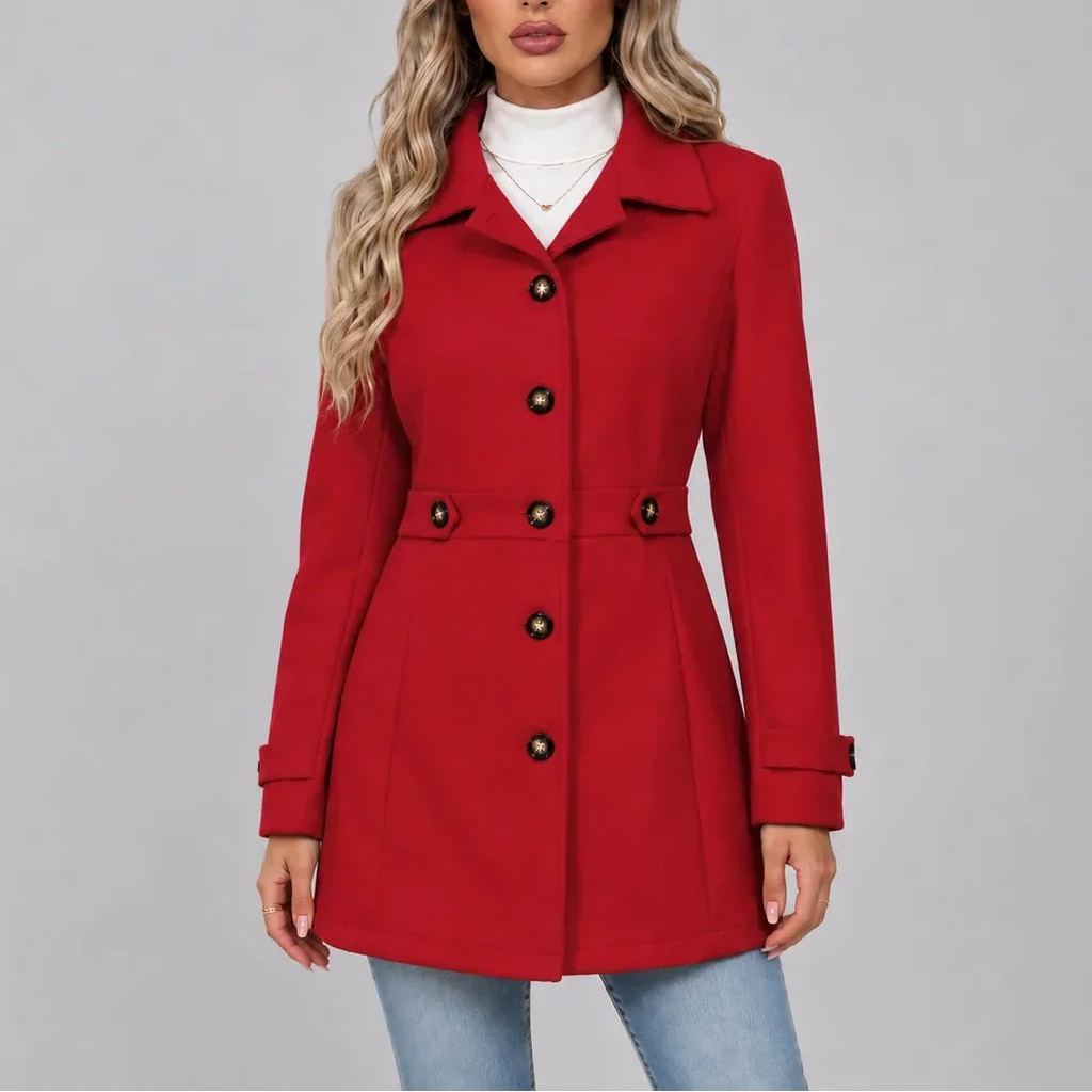 Getailleerde mantel met knoopsluiting en puntkraag voor dames in rood