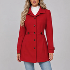 Getailleerde mantel met knoopsluiting en puntkraag voor dames in rood